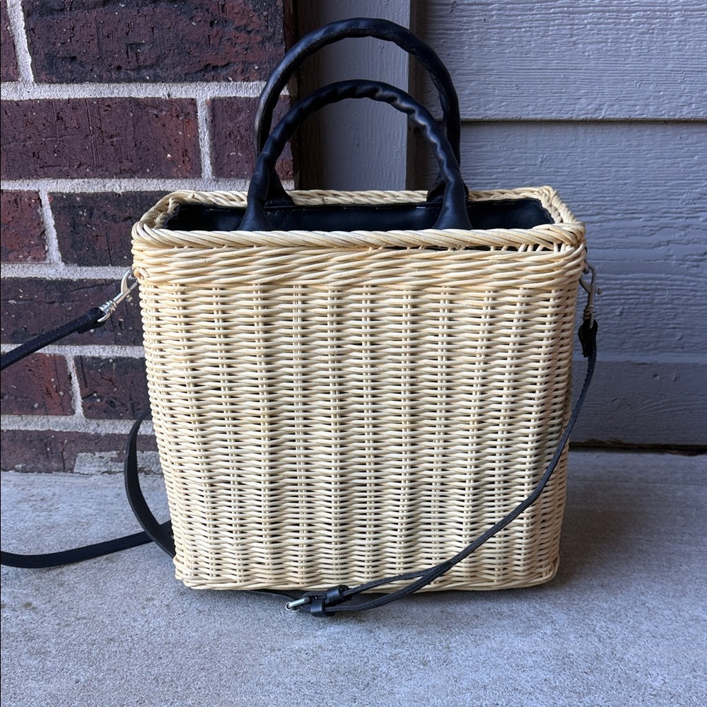 Patricia Nash Yellow Lemon Print Wicker Tote - Picture 2 of 6